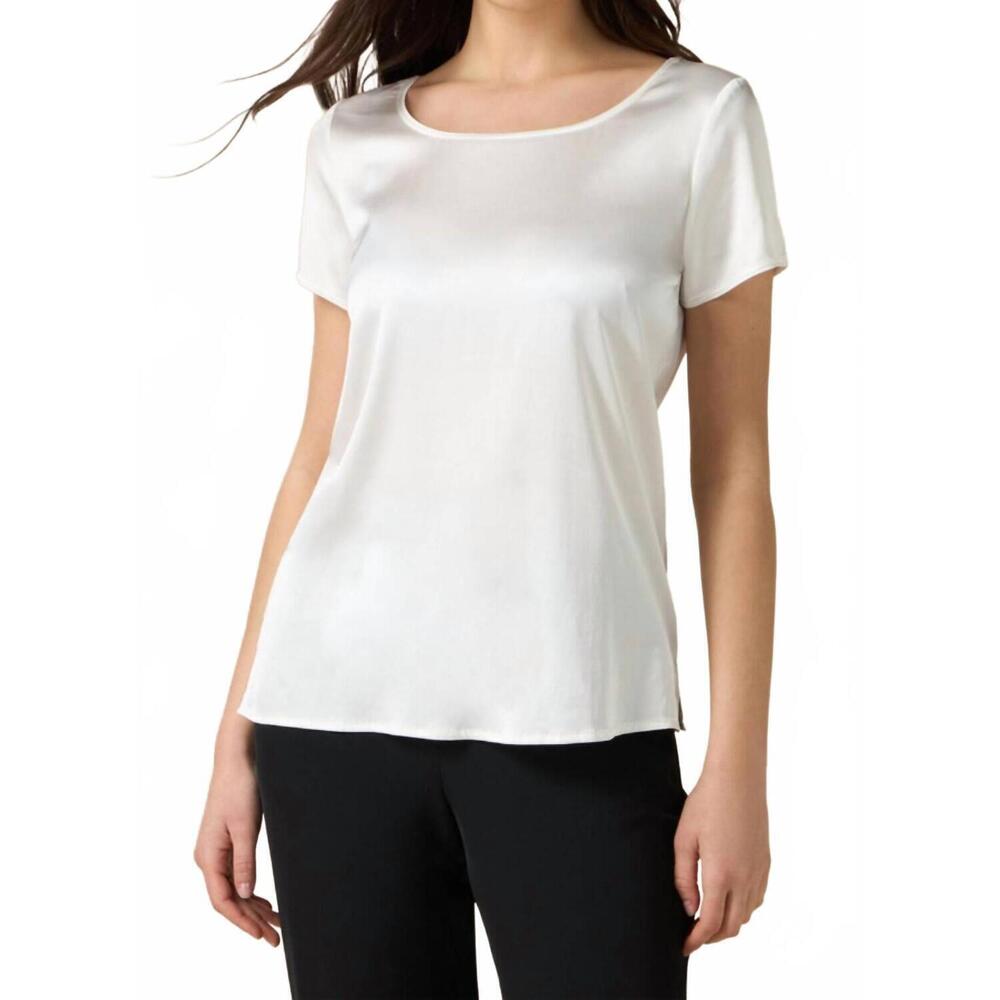 NEW OLTRE short sleeve satin blouse in white